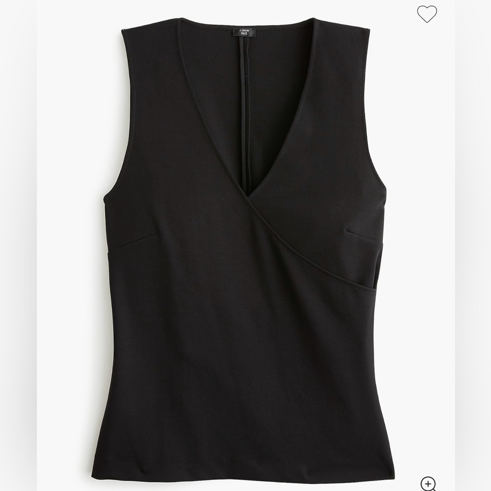 NWT J. Crew 365 Faux-Wrap Sleeveless Top in Eco Ponte Soft Black, sz M